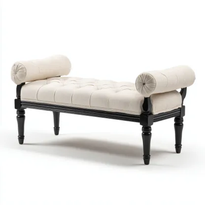 Banco de dormitorio - Tela-Madera - 115x40x55 cm - Beige-Negro - Diseño clásico capitoné - Apto para dormitorio-Nestmyhub