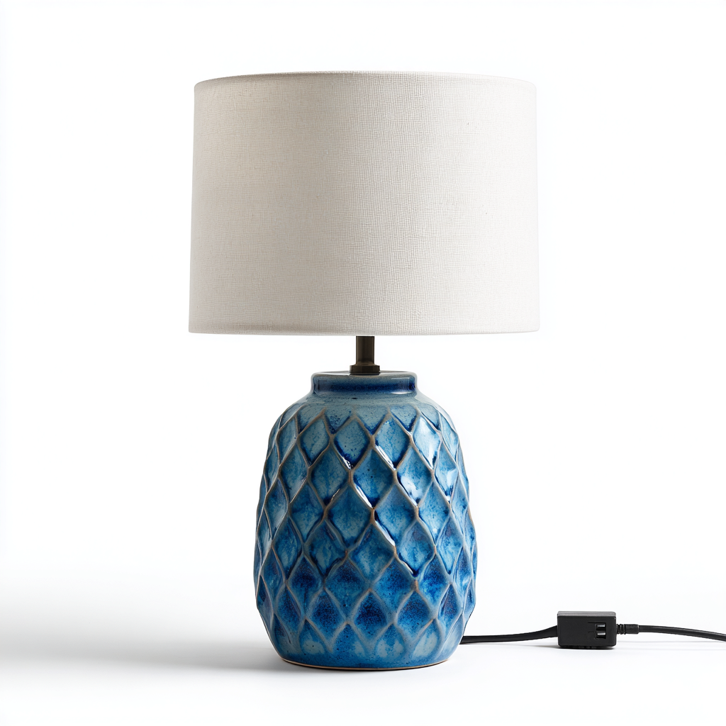 Lámpara de mesa - cerámica - 19x33 cm - azul-blanco - para salón-dormitorio - estilo moderno-Nestmyhub