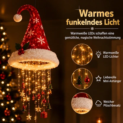 Beleuchteter Weihnachts-Hängeleuchter – Weihnachtsmütze, Baum und Glocken