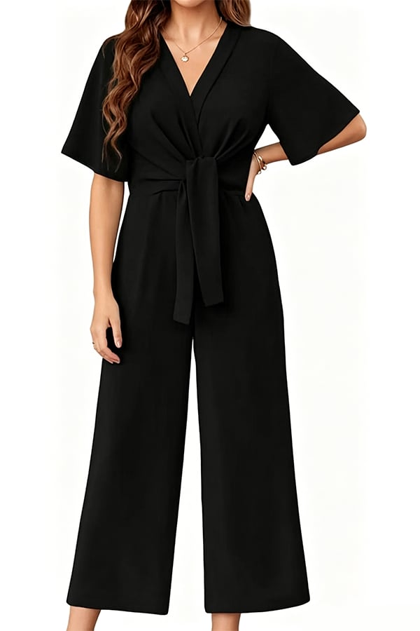Women's Elegant Wide-Leg V-Neck Jumpsuit（Buy 2 Free Shipping）