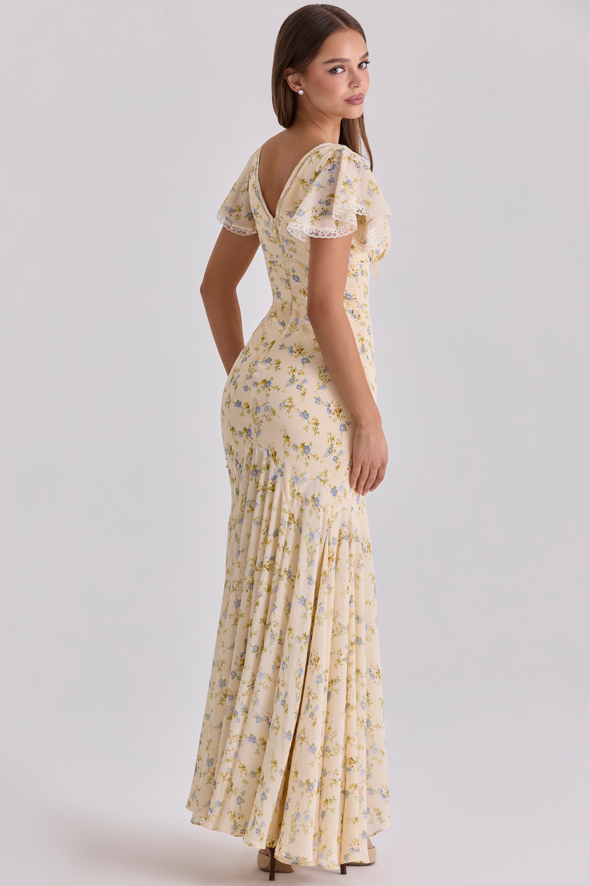 Elegant Floral Lace V-Neck Asymmetrical Dress