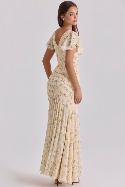 Elegant Floral Lace V-Neck Asymmetrical Dress