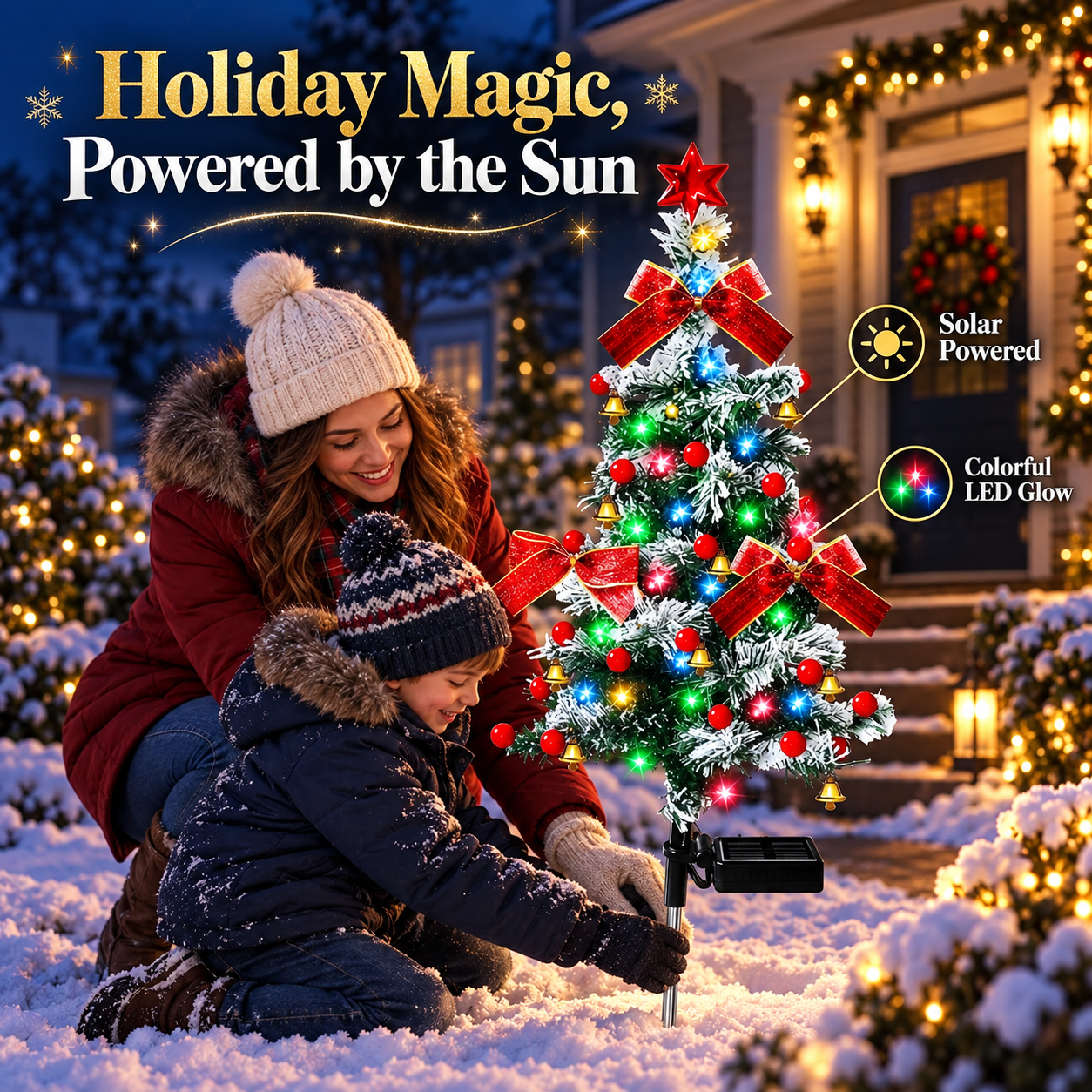 Solar Snowy Christmas Tree Stake Light with Colorful LEDs - 1