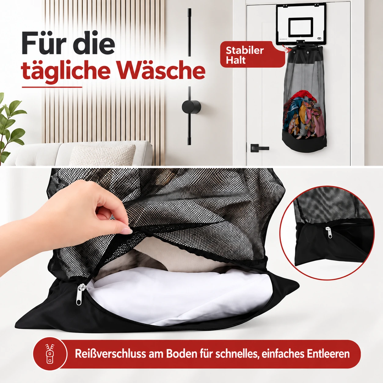 Weihnachtlicher Wäschekorb mit Basketballkorb zum Einhängen über der Tür