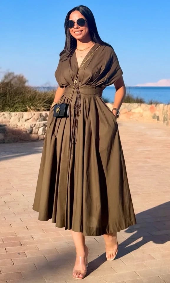 ZARA WOMAN NEW DARK KHAKI ZW COLLECTION PLEATED MIDI DRESS ...