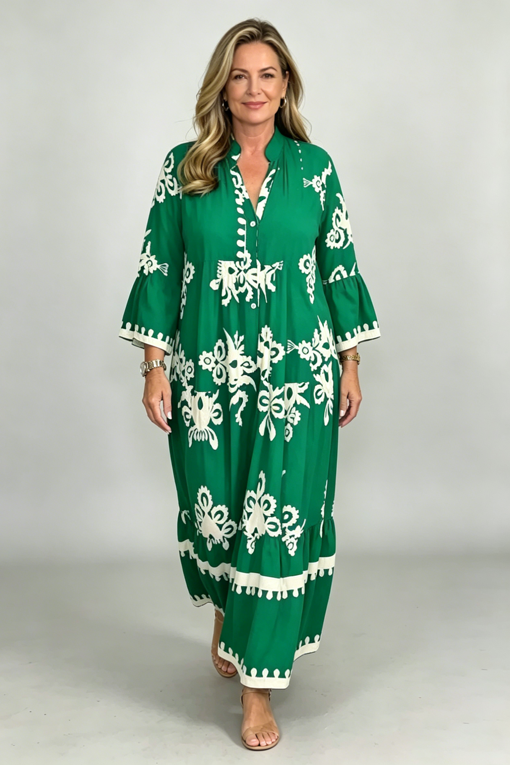 Cream & Black Printed Floaty Maxi Dress(Buy 2 Free Shipping)