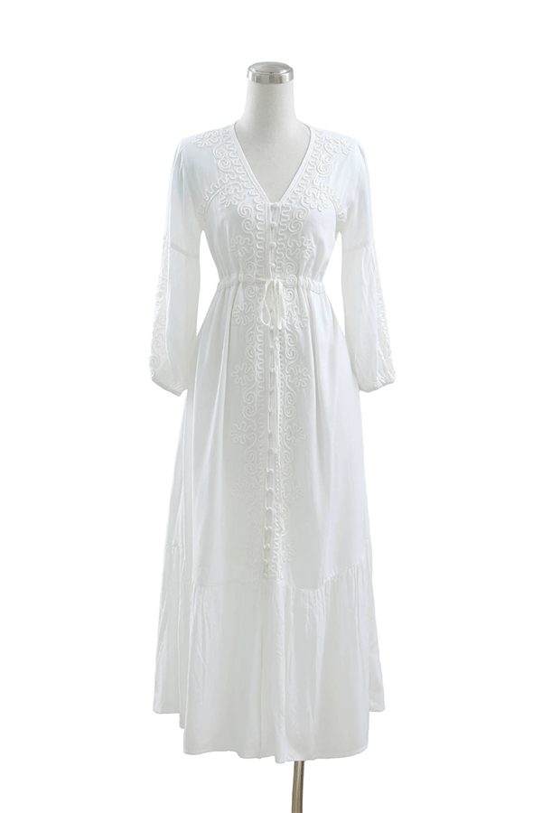 Women’s Retro Embroidered V-Neck Vacation Maxi Dress