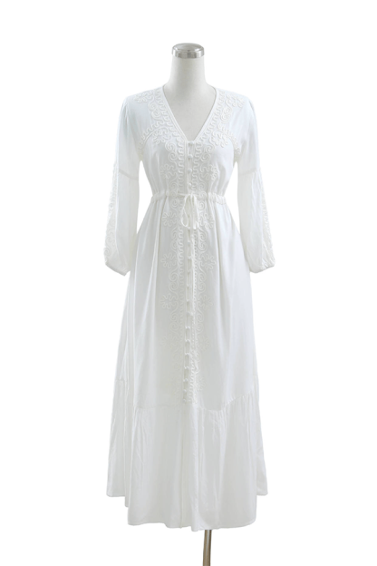 Women’s Retro Embroidered V-Neck Vacation Maxi Dress
