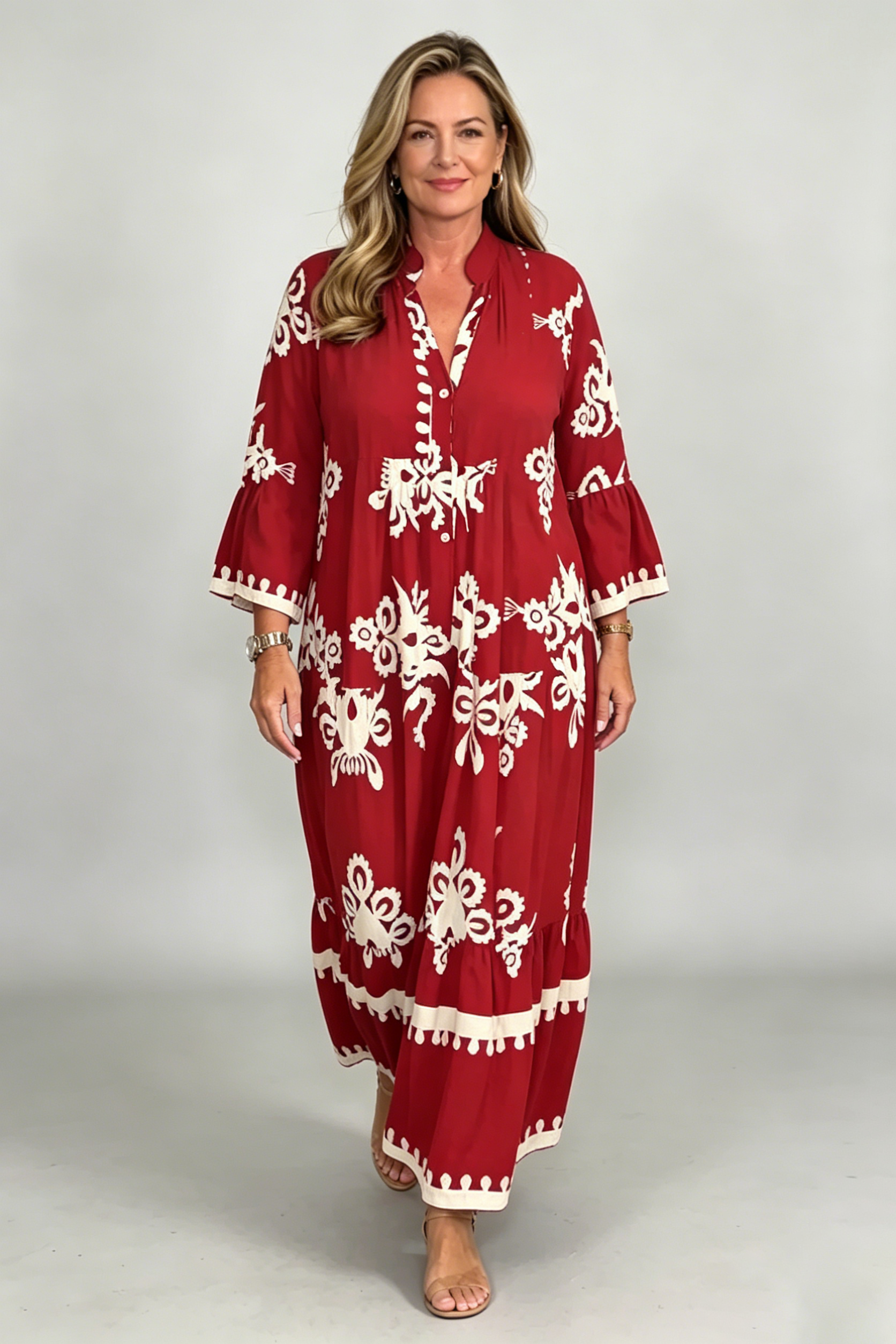 Cream & Black Printed Floaty Maxi Dress(Buy 2 Free Shipping)