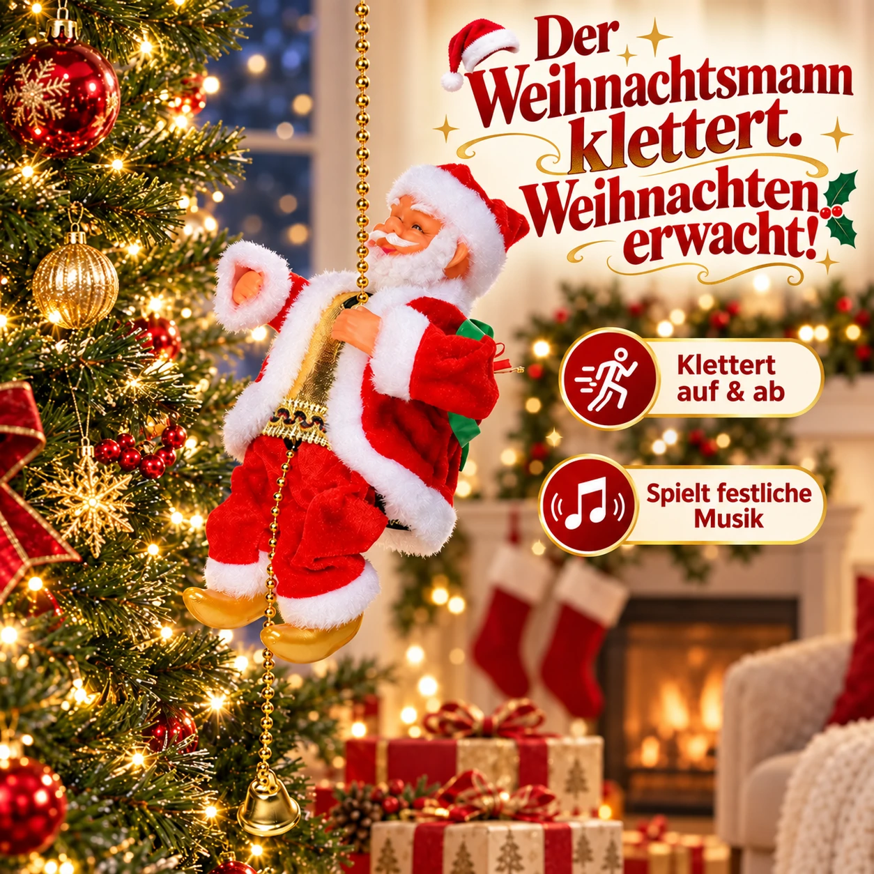 Beweglicher kletternder Weihnachtsmann – musikalische Weihnachtsdekoration