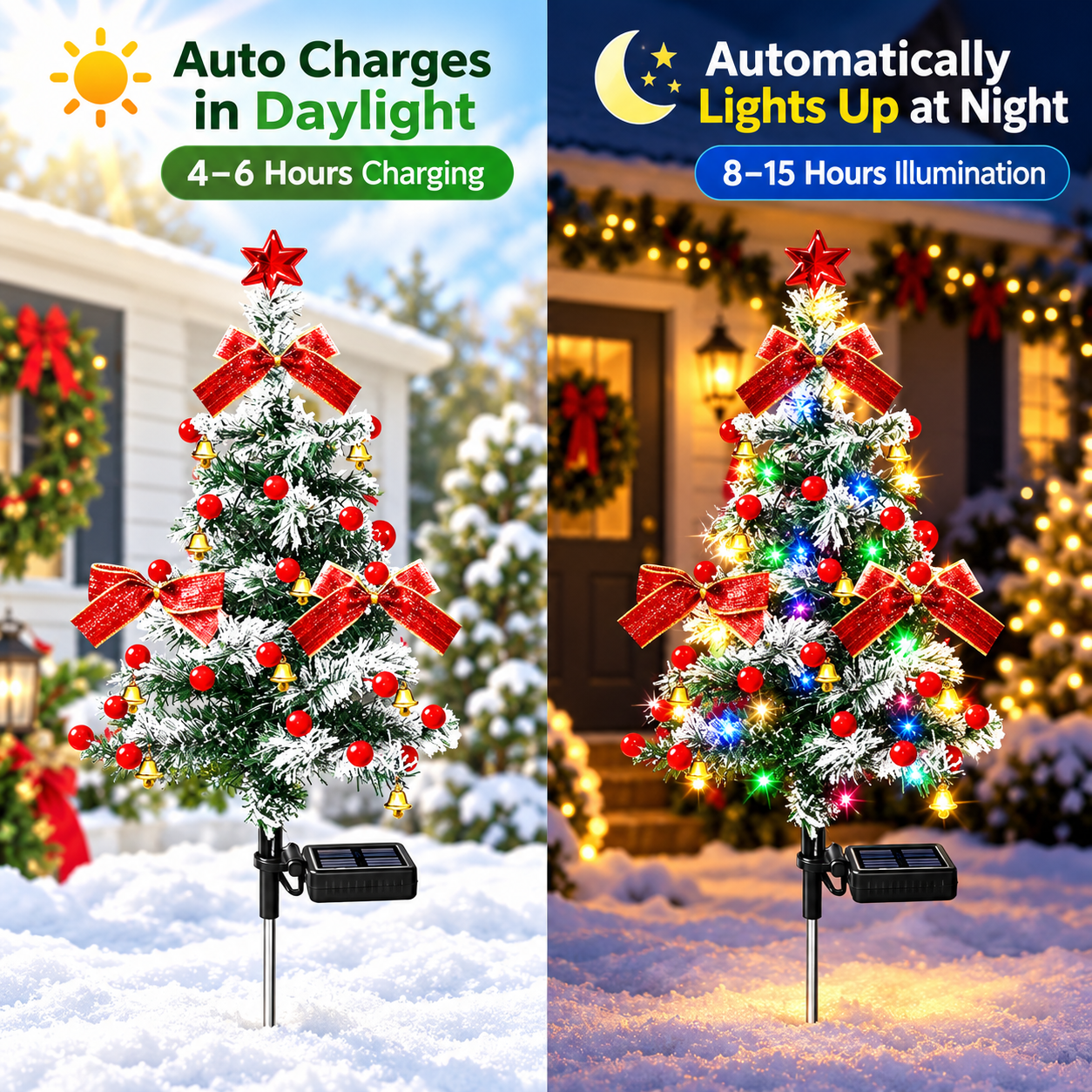 Solar Snowy Christmas Tree Stake Light with Colorful LEDs - 4