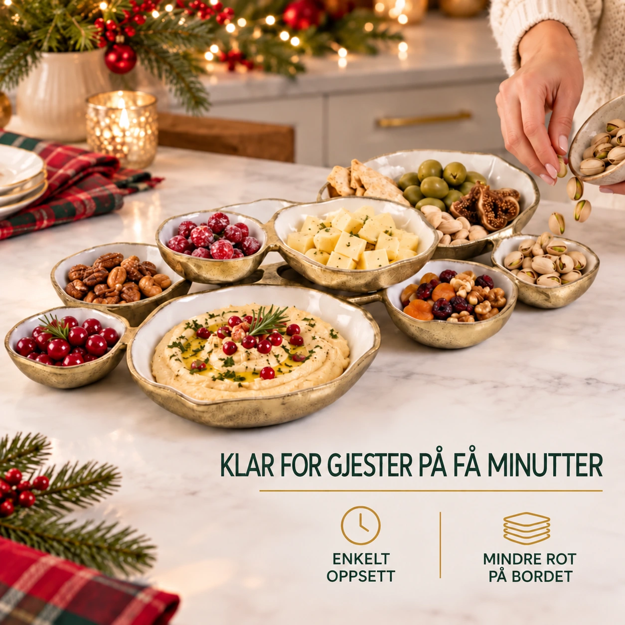 Golden Gathering – serveringsfat med 9 skåler | Hvitt &amp; gull