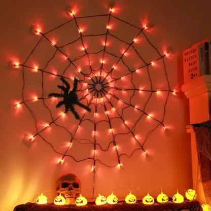 70-LED Halloween Spider Web Lights with Spider