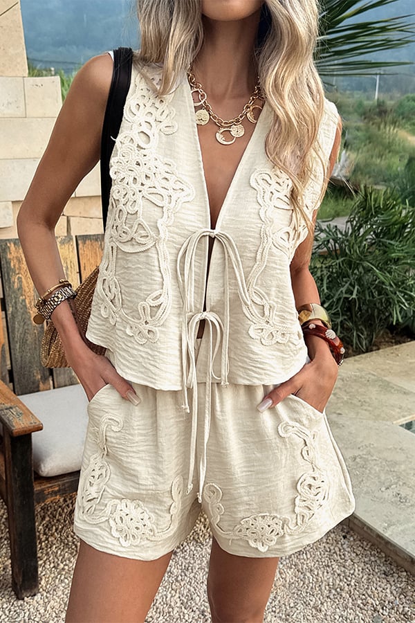 Women’s Boho Crochet Lace Two-Piece Shorts Set（Buy 2 Free Shipping）