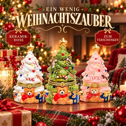 Weihnachtsbaum-Wunschbox mit Duftkerze im Keramikgefäß
