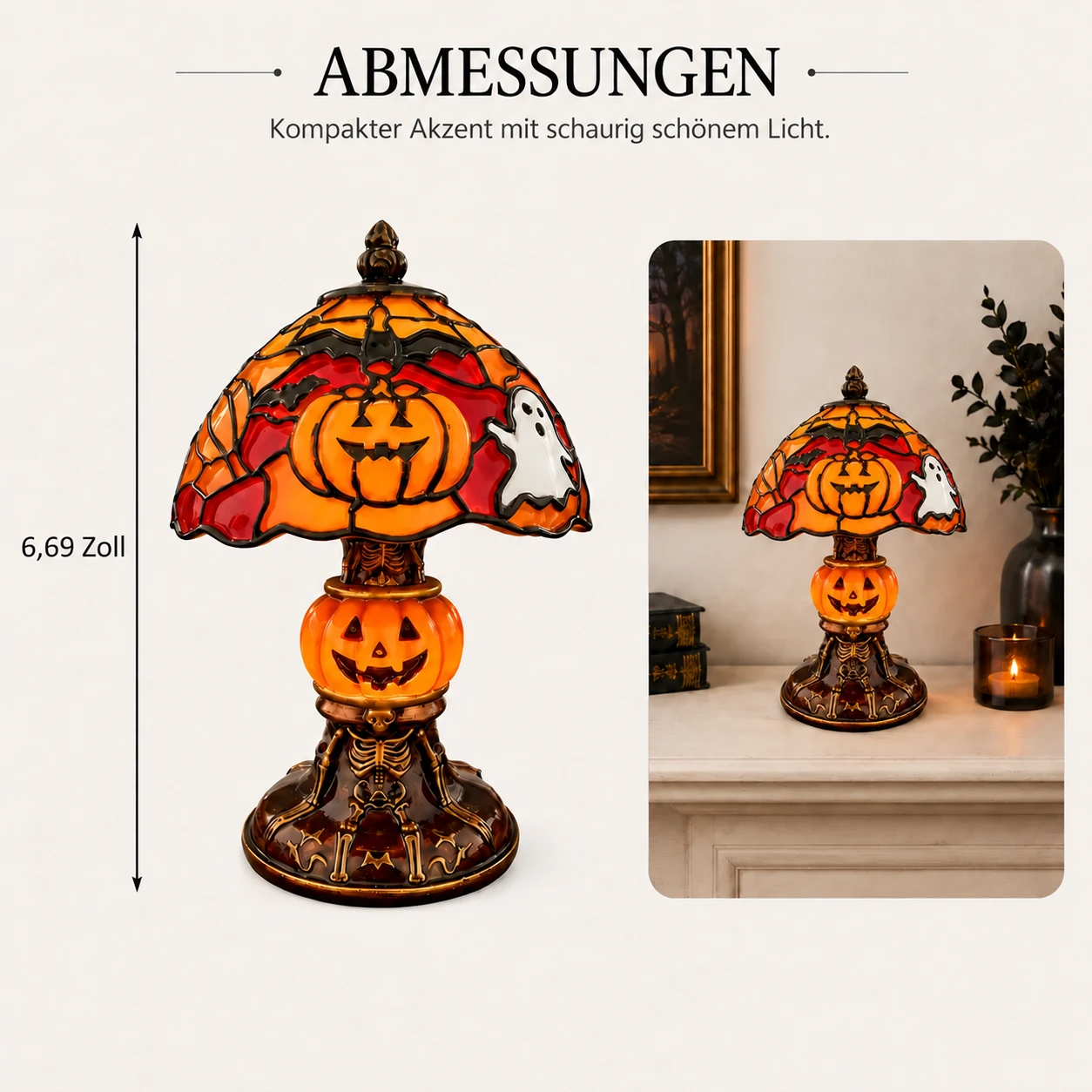 Halloween-Tischlampe im Buntglasstil mit gemütlichem Licht