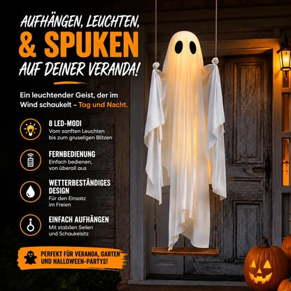👻Hängender schaukelnder Geist mit LED-Licht als Halloween-Dekoration