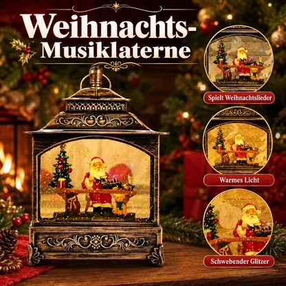 Musikalische Weihnachtslaterne mit wirbelndem Schnee