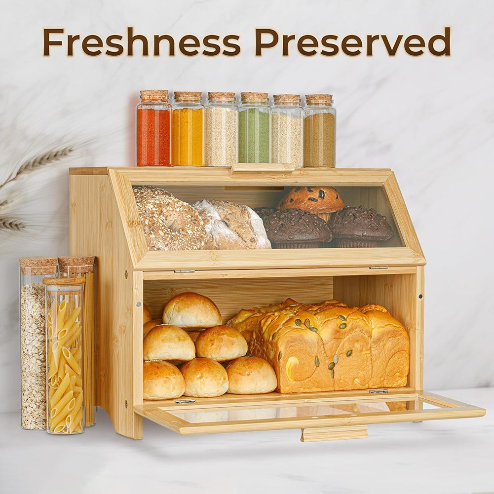 🍞 Double-Layer Bamboo Bread Box – Keep Freshness, Elevate Your Kitchen 🌿✨