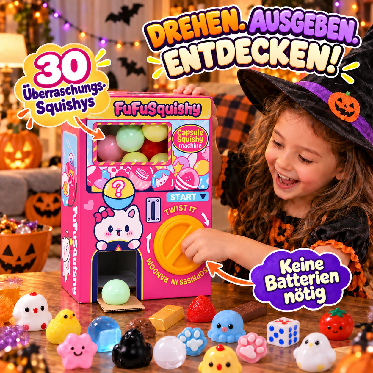 Halloween-Kapselautomat mit weichen Überraschungen – 30-teiliges Set