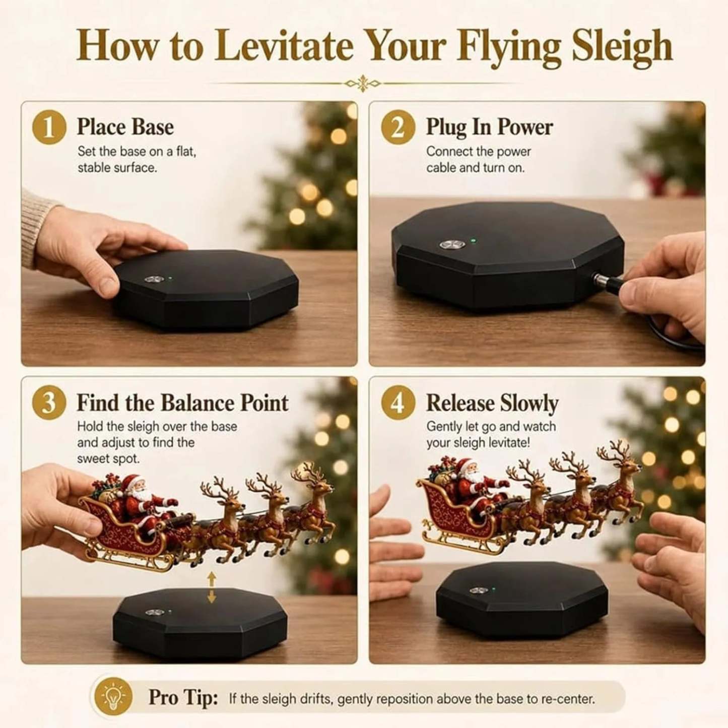 Floating Santa Sleigh Magnetic Levitation Christmas Display