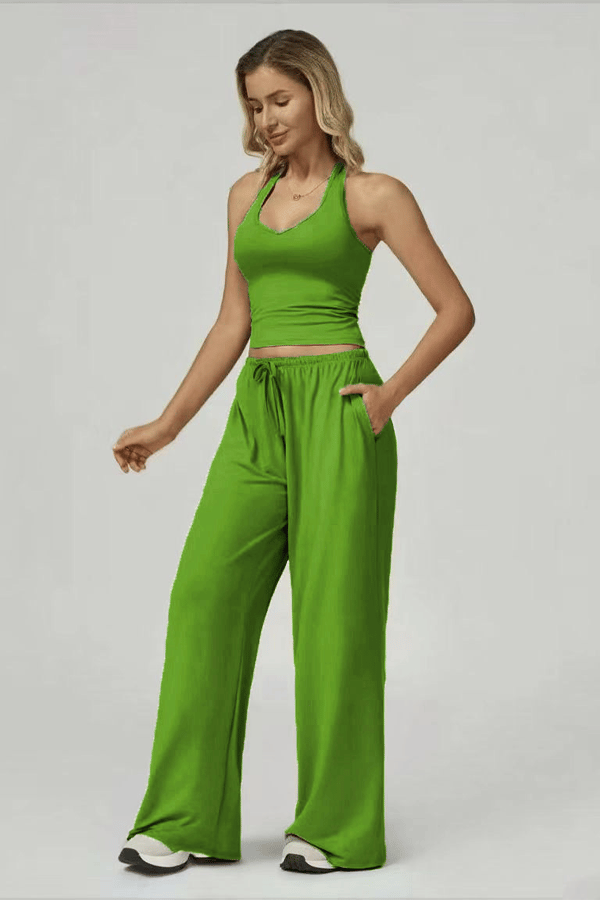 Women's Lightweight "Cloud-Feel" Casual Set — Backless Cropped Top & Wide-Leg Pants（Buy 2 Free Shipping）