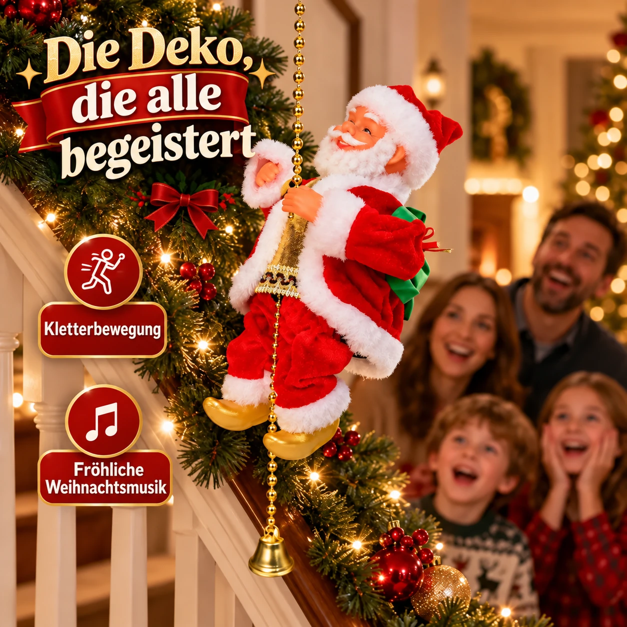 Beweglicher kletternder Weihnachtsmann – musikalische Weihnachtsdekoration