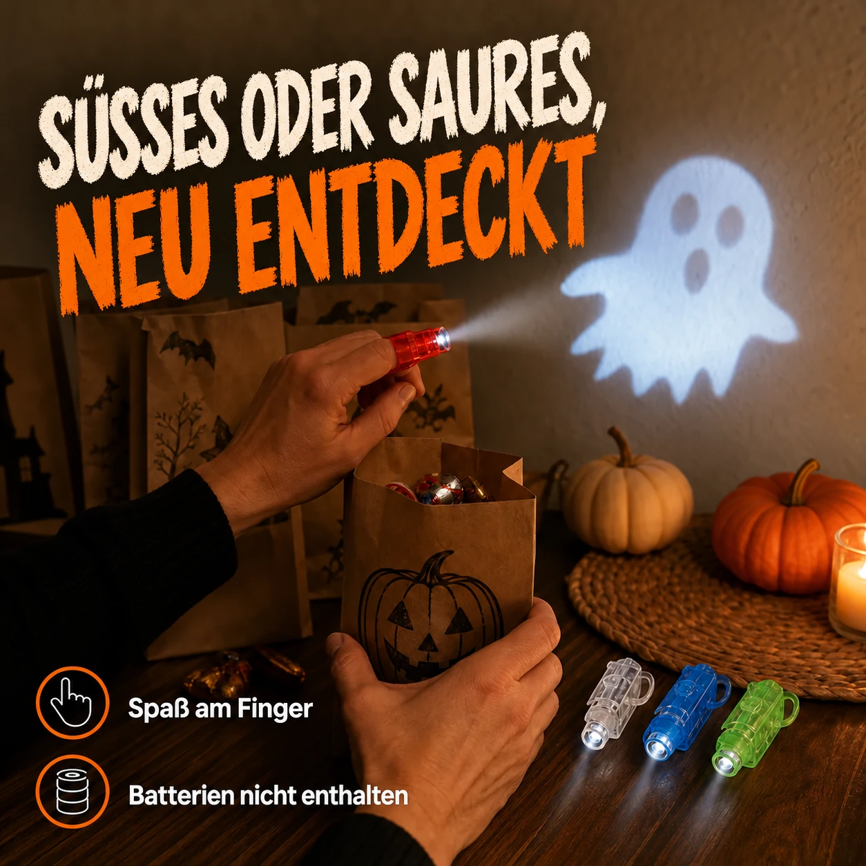 Halloween-Fingerprojektor-Lichter mit Gruselmotiven – 4-teiliges Mitgebsel-Set