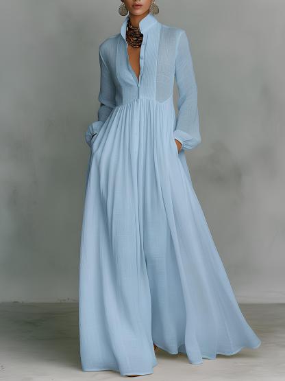 Elegant Linen Blend Maxi Dress with Pockets(Buy 2 Free Shipping)
