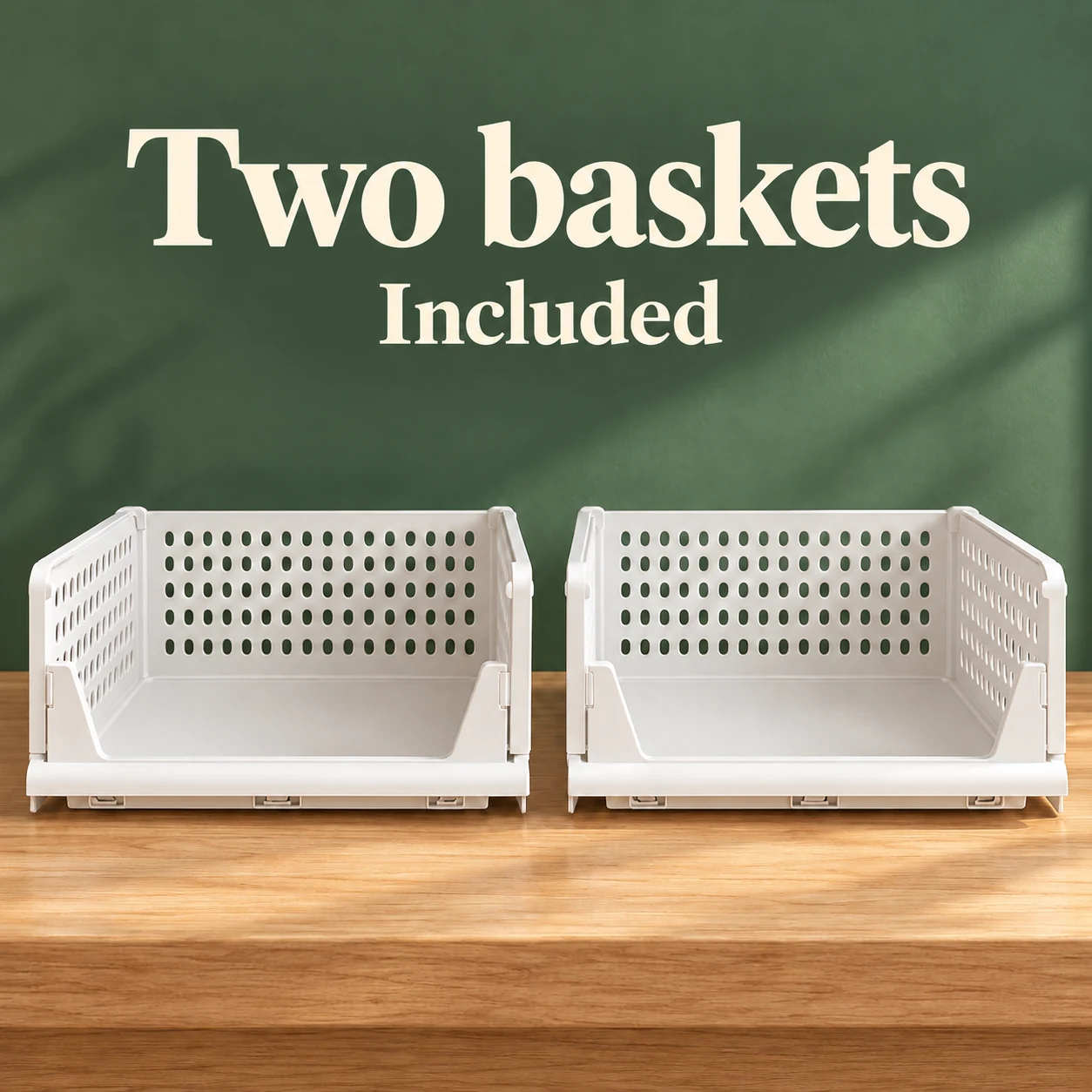 Contents of the 2-piece option – Free shipping: two white clothing storage baskets