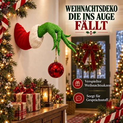 Schelmische grüne Weihnachtshand als Wanddeko
