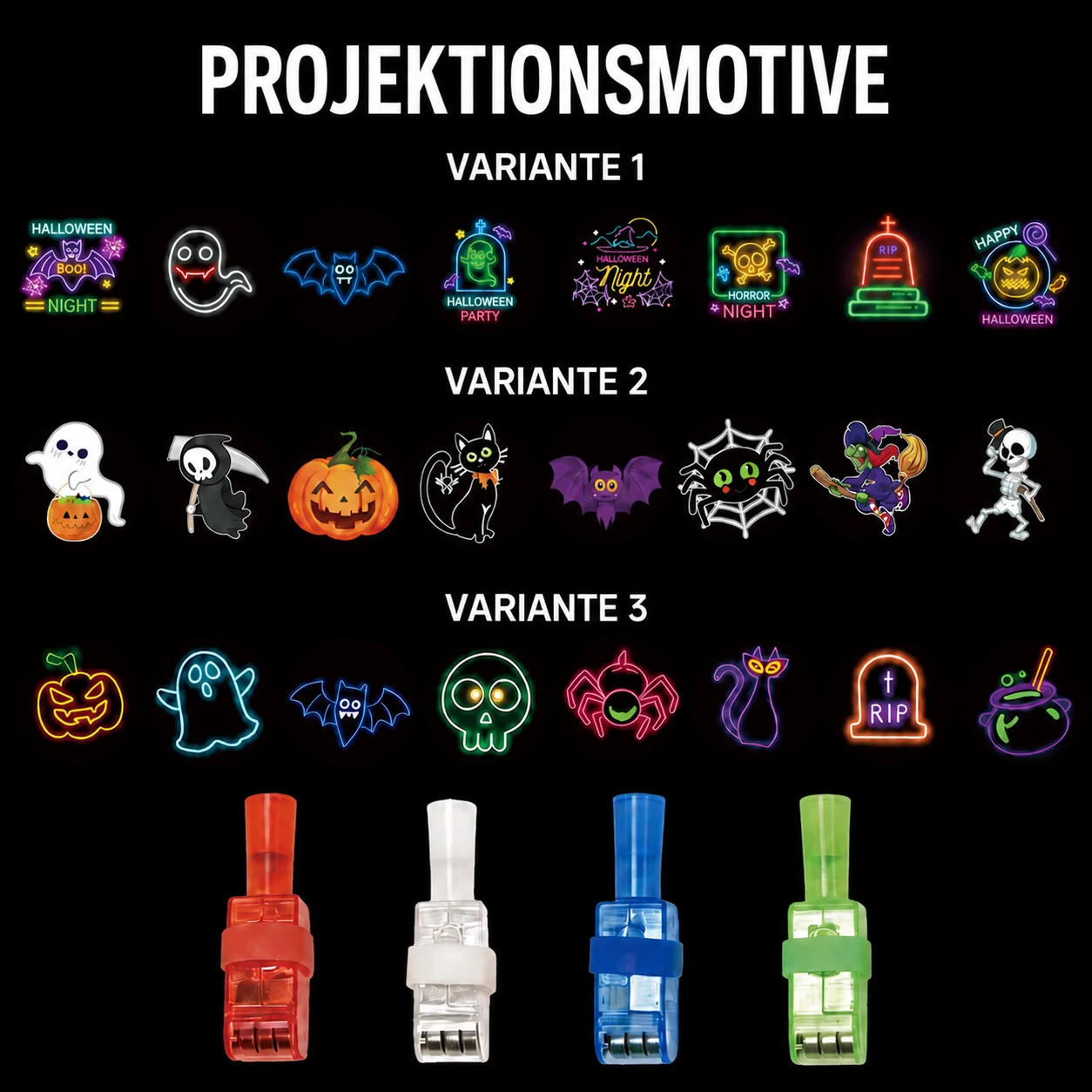 Halloween-Fingerprojektor-Lichter mit Gruselmotiven – 4-teiliges Mitgebsel-Set