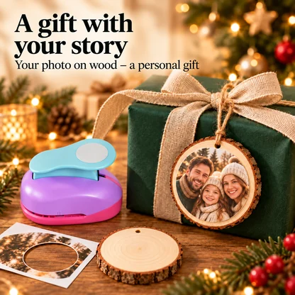 Photo Ornament Craft Kit with Circle Punch & Wooden Discs