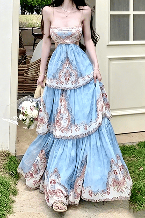 Women's Printed Tiered Swing Maxi Dress（Buy 2 Free Shipping）