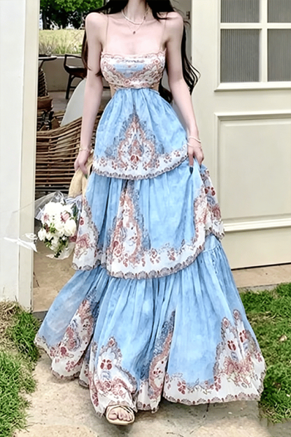 Women's Printed Tiered Swing Maxi Dress（Buy 2 Free Shipping）