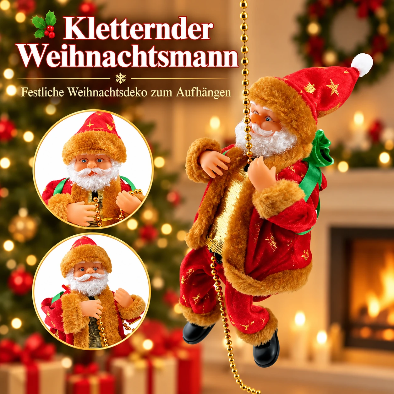 Beweglicher kletternder Weihnachtsmann – musikalische Weihnachtsdekoration