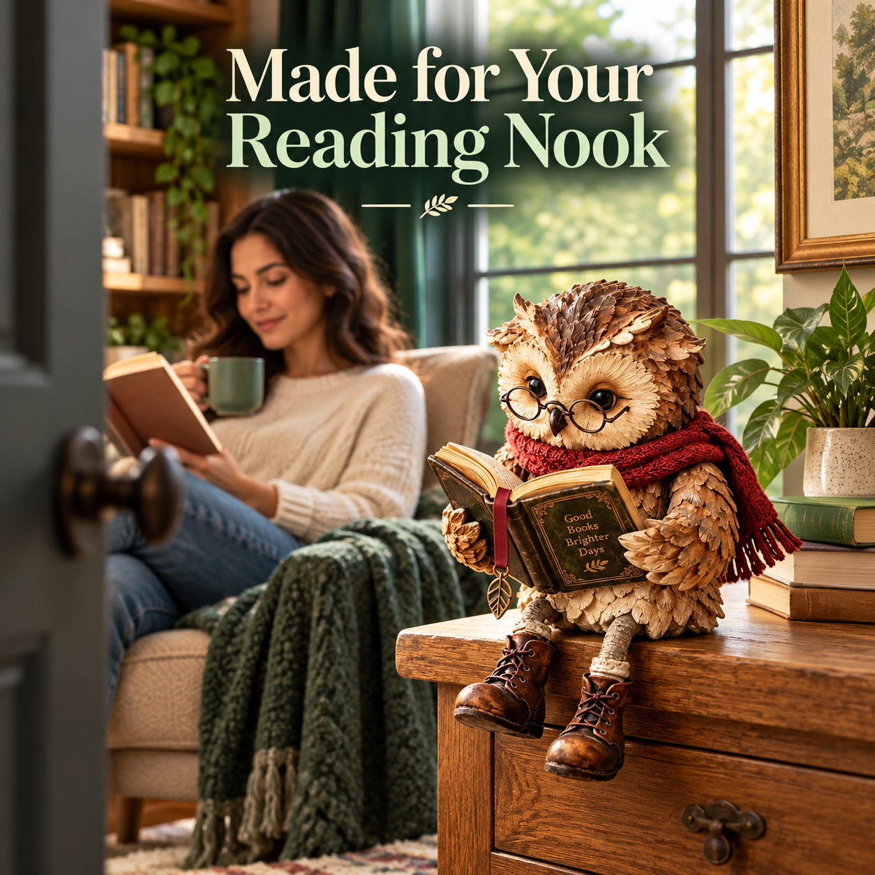 Your reading nook with the same reading owl figurine