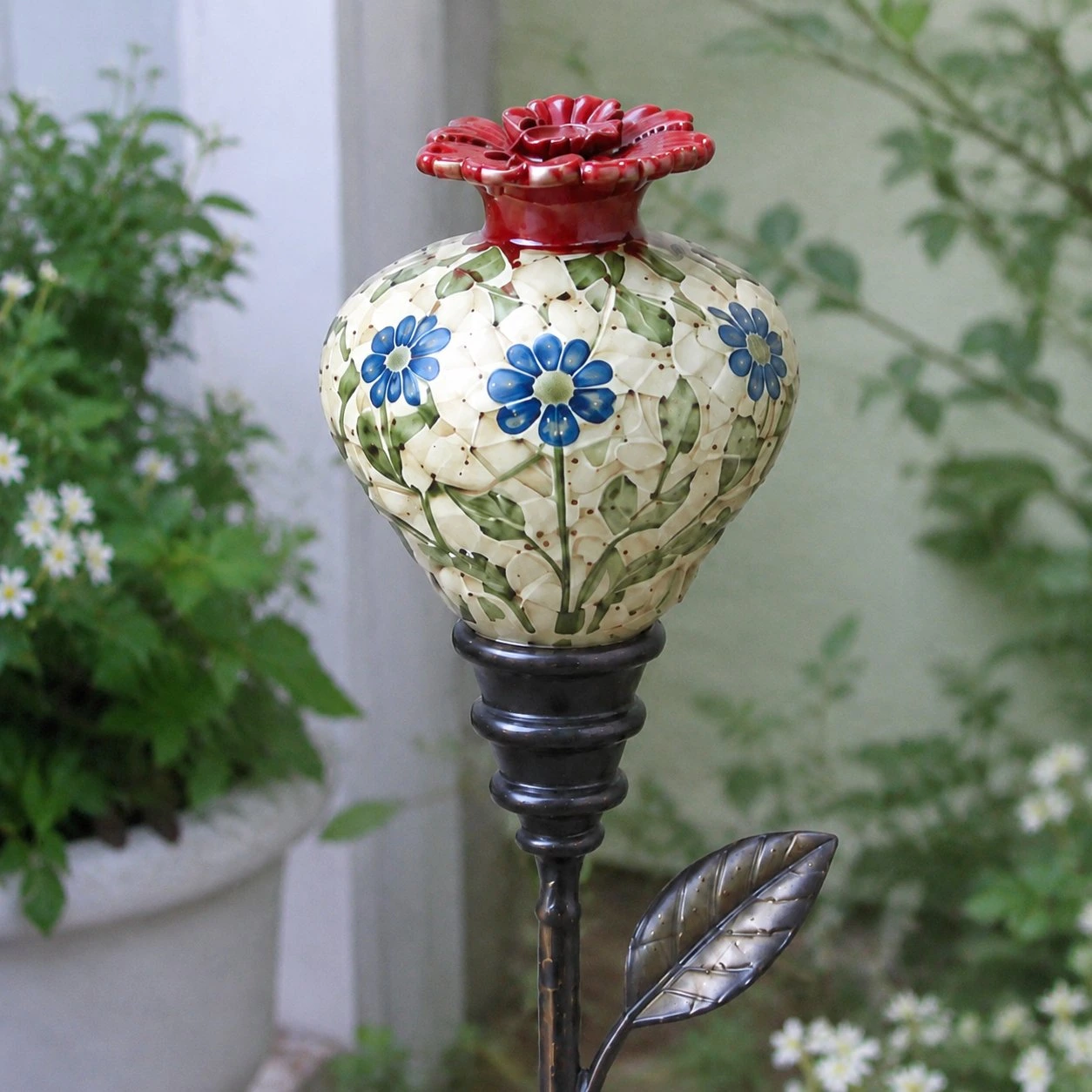 🐦 Hand-Painted Ceramic Hummingbird Feeder Garden Stake 🔥