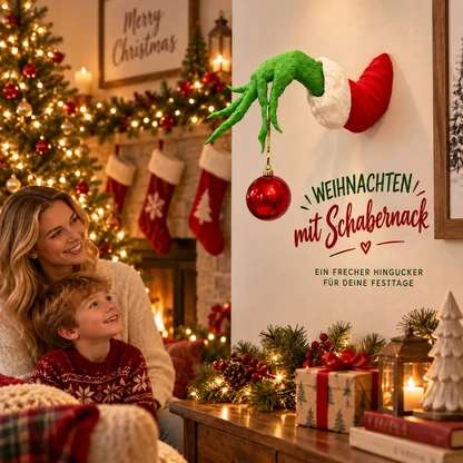 Schelmische grüne Weihnachtshand als Wanddeko