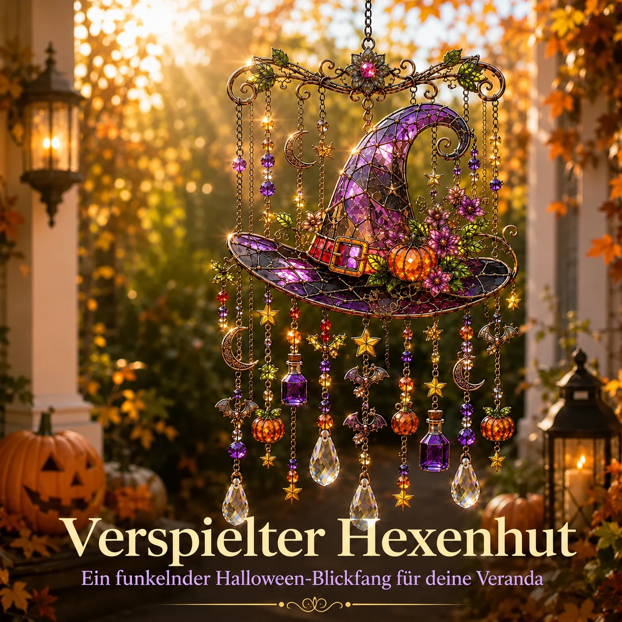 Halloween-Sonnenfänger in Buntglasoptik – hängende Dekoration