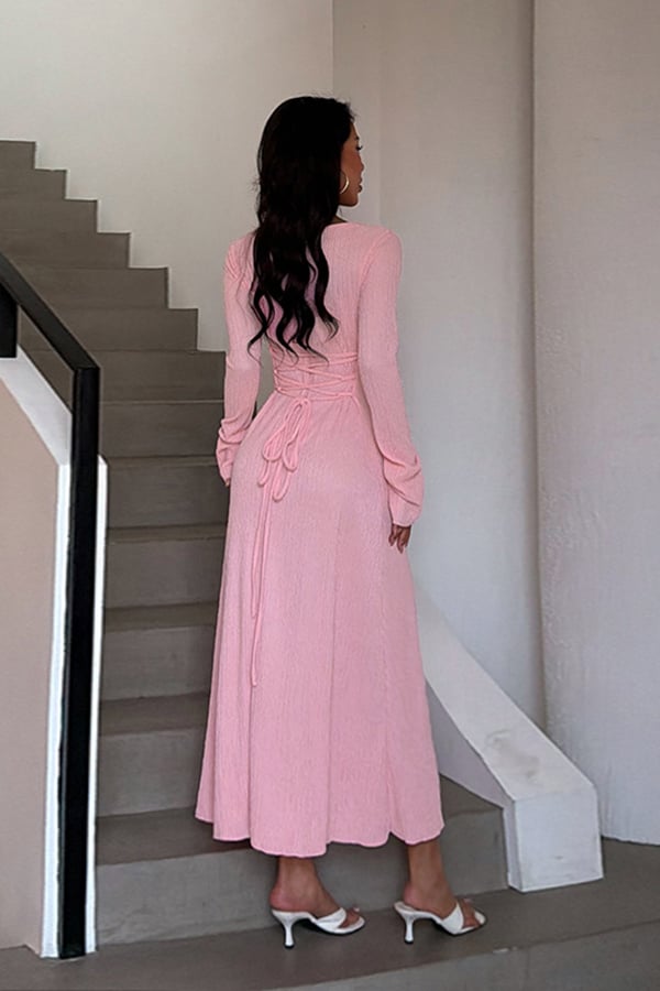 Elegant Square Neck Long Sleeve Maxi Dress for Women