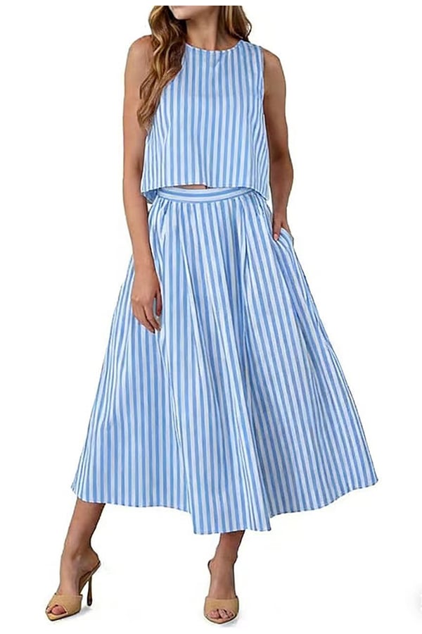 Women’s Striped Sleeveless Midi Skirt Set（Buy 2 Free Shipping）