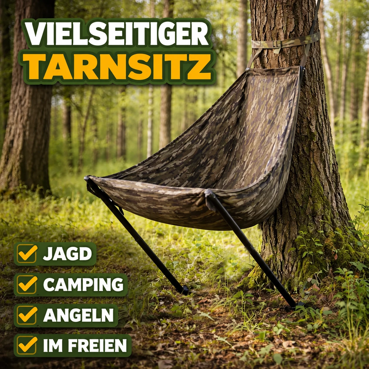 Tarn-Baumsitz mit Hinweisen auf Jagd, Camping, Angeln und Outdoor