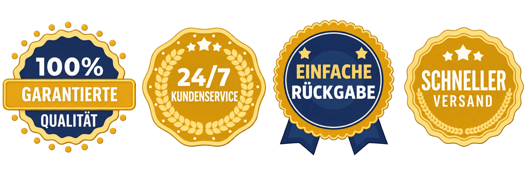 Symbole zu Qualität, Kundenservice, Rückgabe und Versand