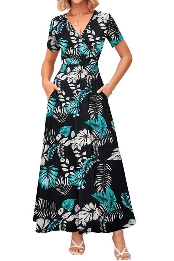 V-Neck Maxi Dress — Elegant, Waist-Defining, Comfortable, and Casual Summer Long Dress