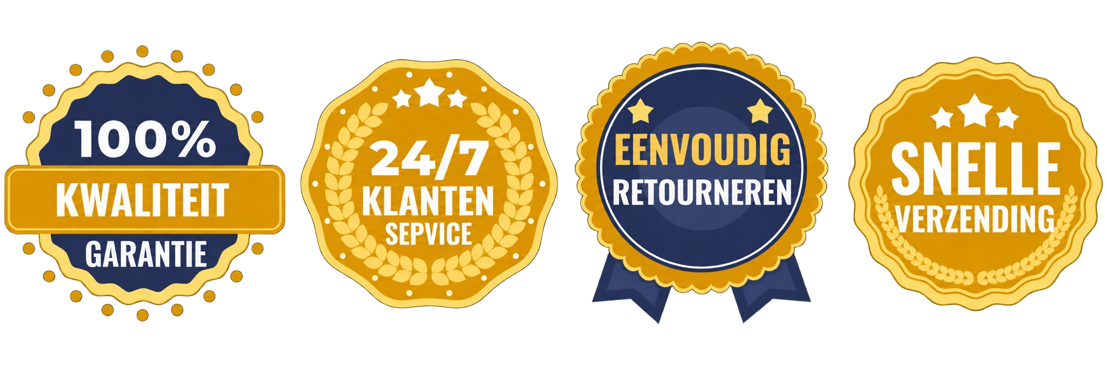 Symbolen voor kwaliteit, klantenservice, retouren en verzending