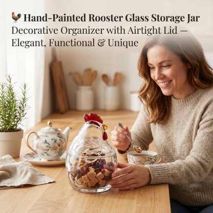 🐓 Hand-Painted Rooster Glass Storage Jar