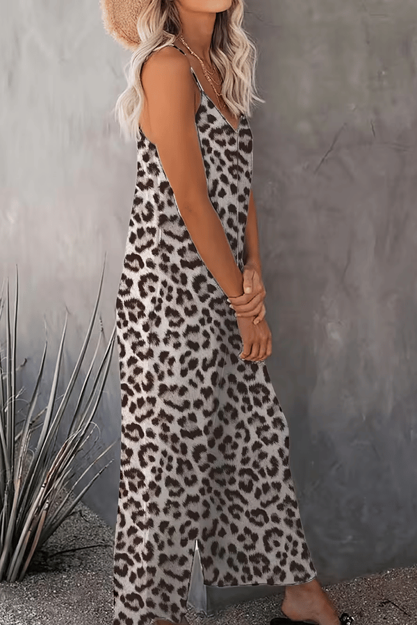 Women’s Leopard Print Suspender Jumpsuit – Casual Sleeveless Wide-Leg Overalls（Buy 2 Free Shipping）