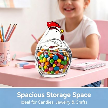 🐓 Hand-Painted Rooster Glass Storage Jar