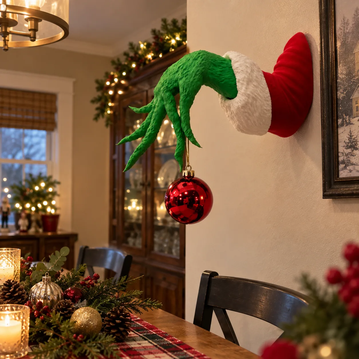 Foto in klantstijl van de kersthanddecoratie in een eetkamer
